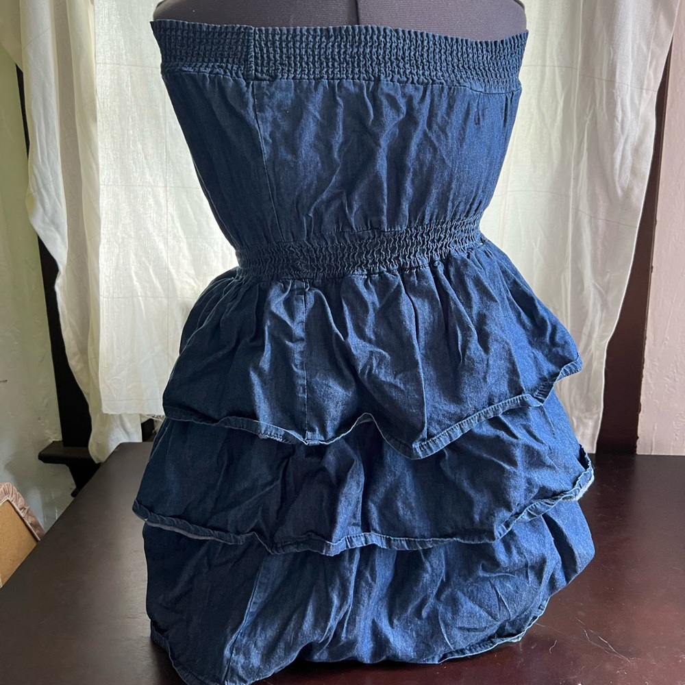 Strapless Blue Tiered Dress